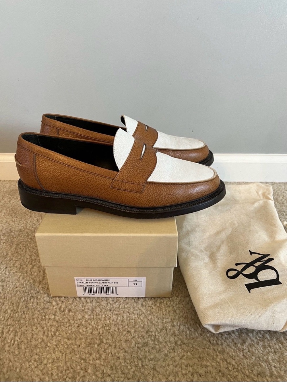 Blackstock & Weber Brown and White Leather Penny Loafers